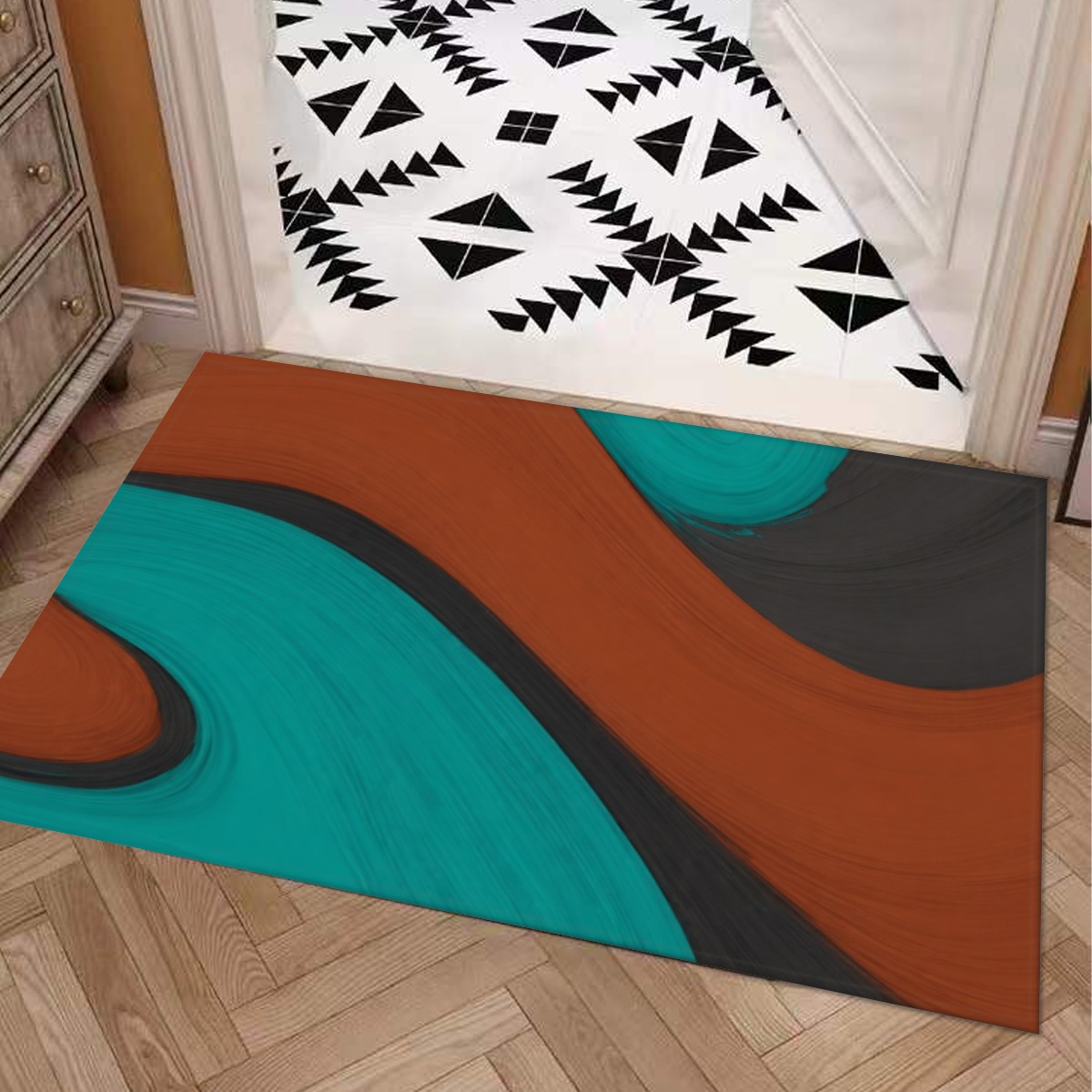 Color Blending Style Carpet : Aqua And Terracotta And Graphite Pattern – UtopiaFashion