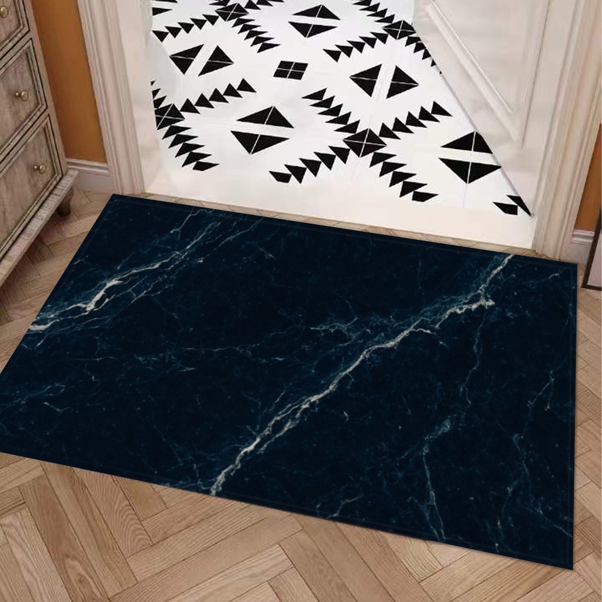 Vitaera Style Carpet : Navy Blue With White And Silver Veining Pattern – UtopiaFashion