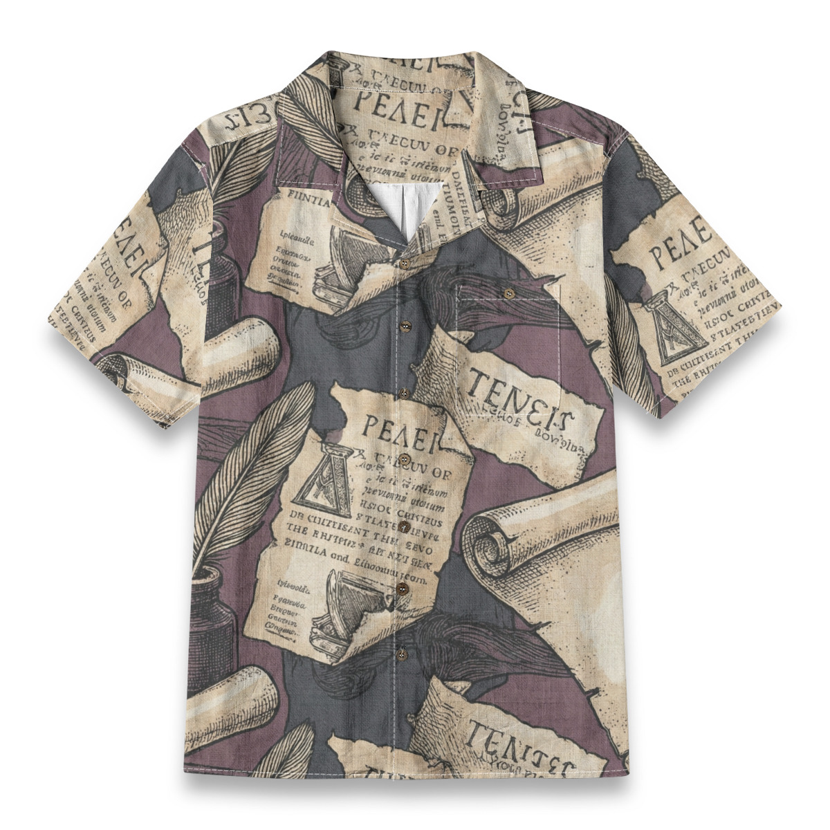 226767-ecf45f64-d72a-4bdb-a37e-c19890b3c696.jpeg Manuscript & Quill Pattern Shirt – School Hawaiian Shirt - Image 1